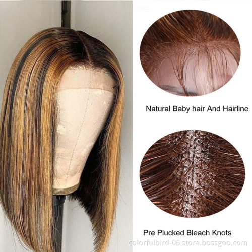 Highlight Bob Wig Perruques Court Cheveux Humains Straight Bob 4x1Wig Humain Hair Ombre 4 27 Highlight Wig Peruvian Bob Wig